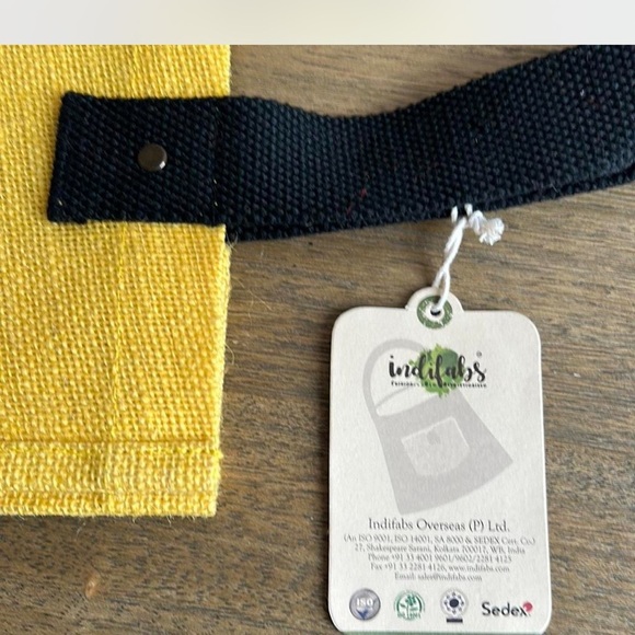 Yellow and Black NYC Slyline Jute & Canvas Tote Bag. New With Tags. Sample Bag. - Picture 5 of 8